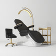 Manufakturo Grace Black The Complete Salon Set - Beauty Bed, Chair, Moonlight & Trolley - coordinated furniture pieces arranged on a white background