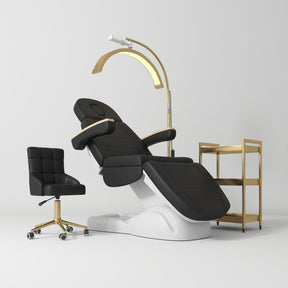 Manufakturo Grace Black The Complete Salon Set - Beauty Bed, Chair, Moonlight & Trolley - coordinated furniture pieces arranged on a white background