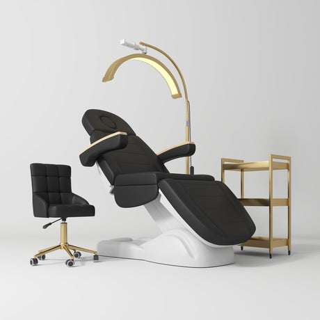 Manufakturo Grace Black The Complete Salon Set - Beauty Bed, Chair, Moonlight & Trolley - coordinated furniture pieces arranged on a white background