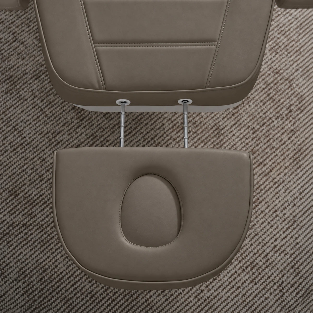 Manufakturo Grace Cocoa Mocha electric beauty bed extended headrest with fitted face insert and two metal adjustment rods.