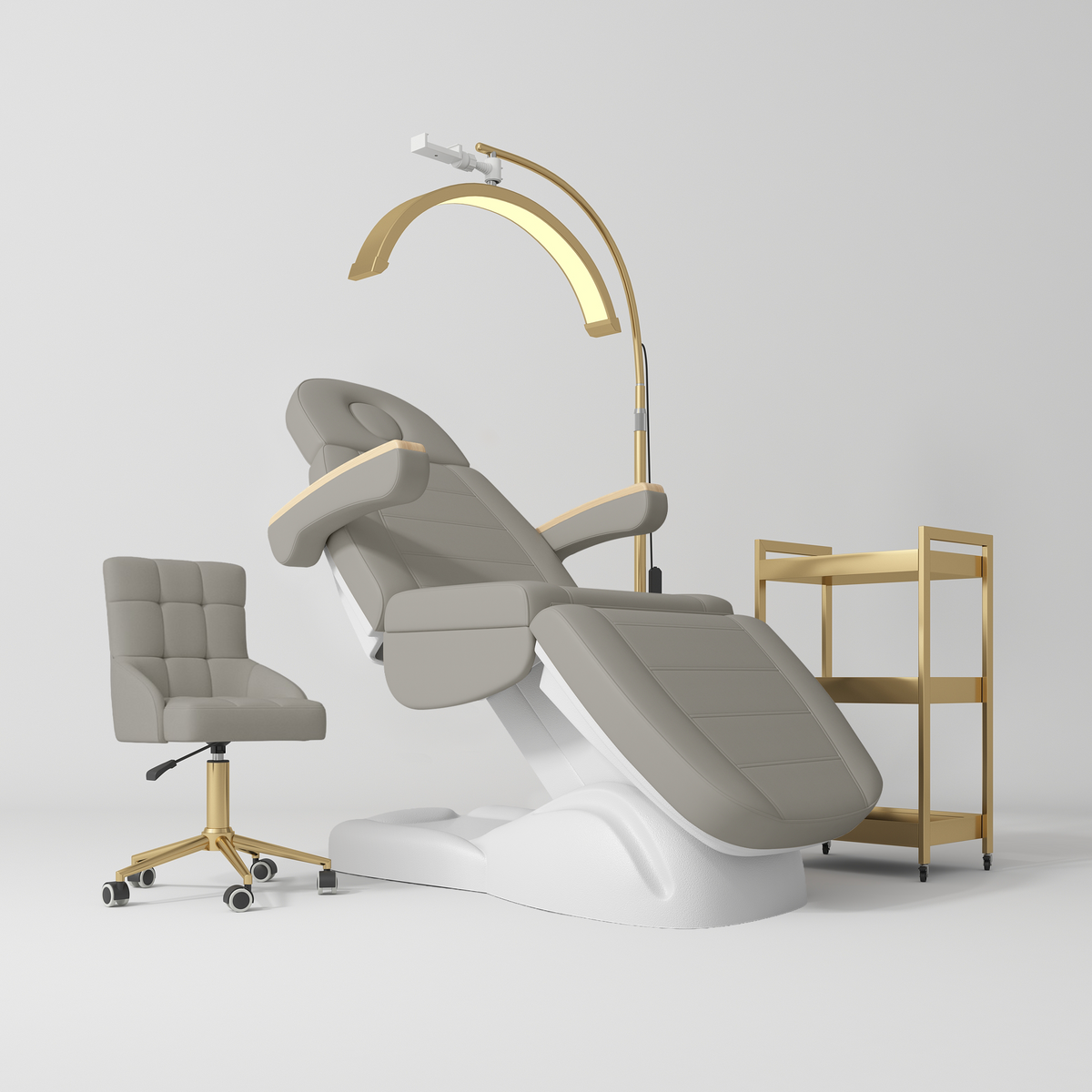 Manufakturo Grace Pearl Greige The Complete Salon Set - Beauty Bed, Chair, Moonlight & Trolley - close-up of a construction detail