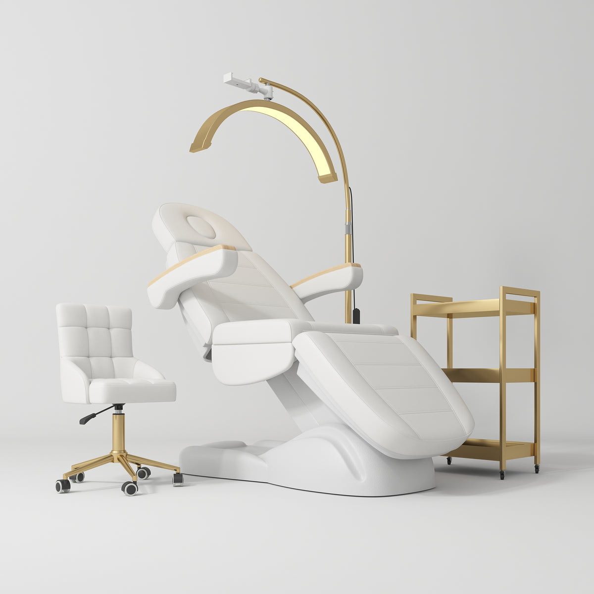 Manufakturo Grace White The Complete Salon Set - Beauty Bed, Chair, Moonlight & Trolley - close-up of a construction detail