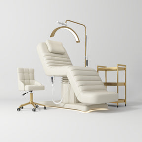 Manufakturo Grandeur Creamy The Complete Studio Set - Beauty Bed, Chair, Moonlight & Trolley - coordinated furniture pieces arranged on a white background