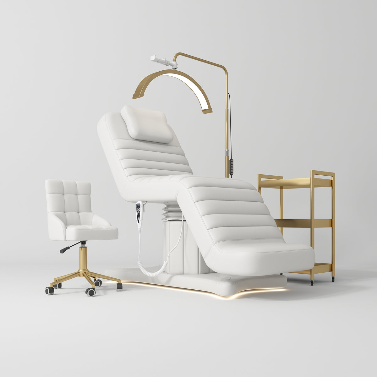 Manufakturo Grandeur White The Complete Studio Set - Beauty Bed, Chair, Moonlight & Trolley - close-up of a construction detail