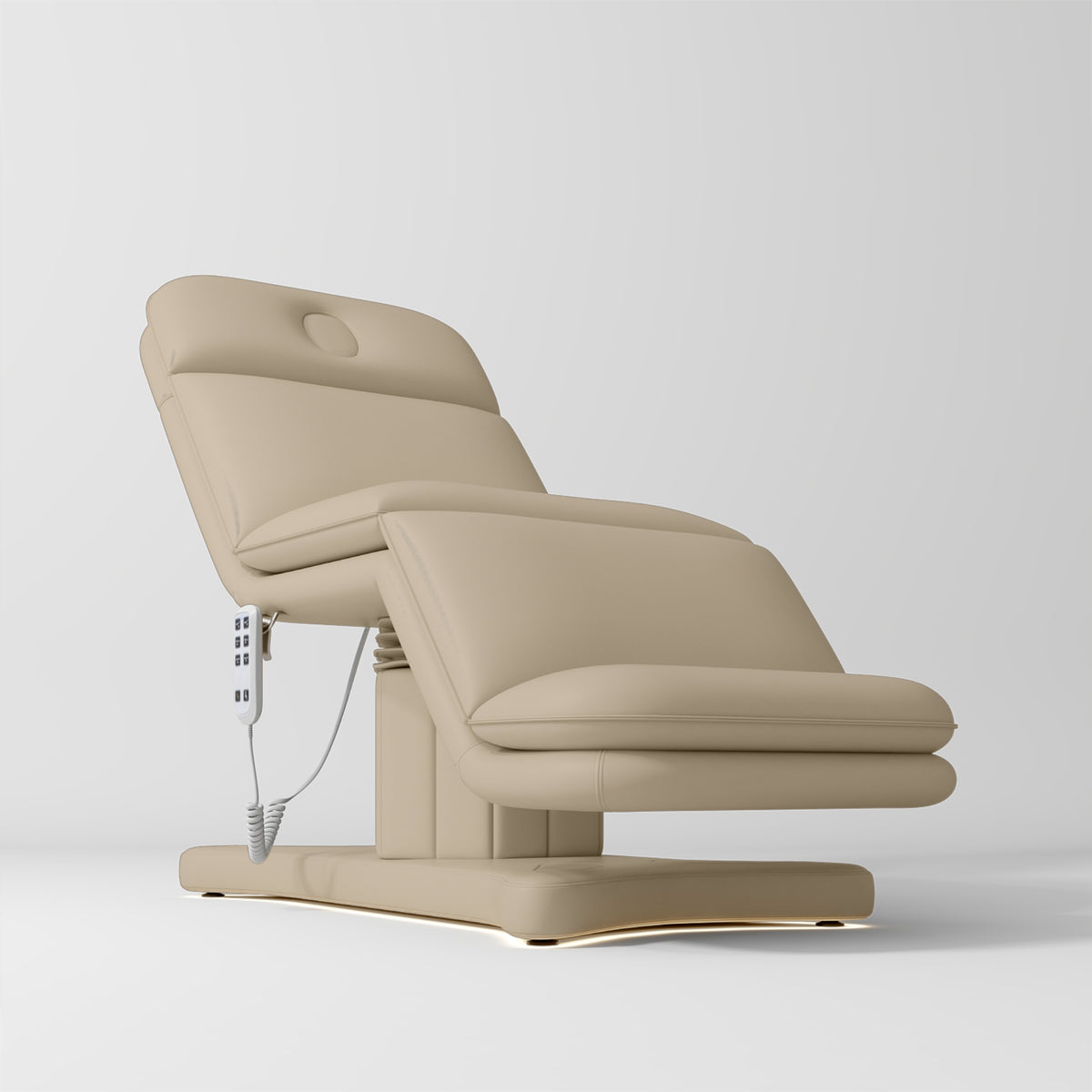 Manufakturo Heated Imperial Signature Electric Beauty Bed Warm Beige - displayed in a professional treatment-room setting