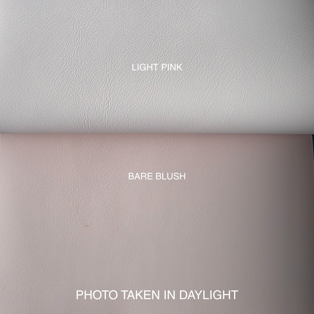 Manufakturo Elegance Lash Bed - Gold Frame & Adjustable Headrest Bare Blush - shade swatches shown beside the product