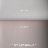 Manufakturo Elegance Lash Bed - Gold Frame & Adjustable Headrest Bare Blush - shade swatches shown beside the product