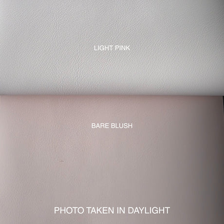 Manufakturo Elegance Lash Bed - Gold Frame & Adjustable Headrest Bare Blush - shade swatches shown beside the product
