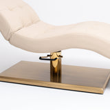 Manufakturo Prestige Hydraulic Eyelash Bed - Adjustable Headrest & High-Density Sponge Cocoa Mocha - displayed in a professional treatment-room setting