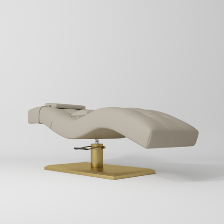 Manufakturo Prestige Hydraulic Eyelash Bed - Adjustable Headrest & High-Density Sponge Stone Taupe - close-up of the upholstery and construction details
