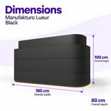 Manufakturo Lueur Black reception desk dimensions: 180 cm overall width, 60 cm depth and 100 cm overall height.