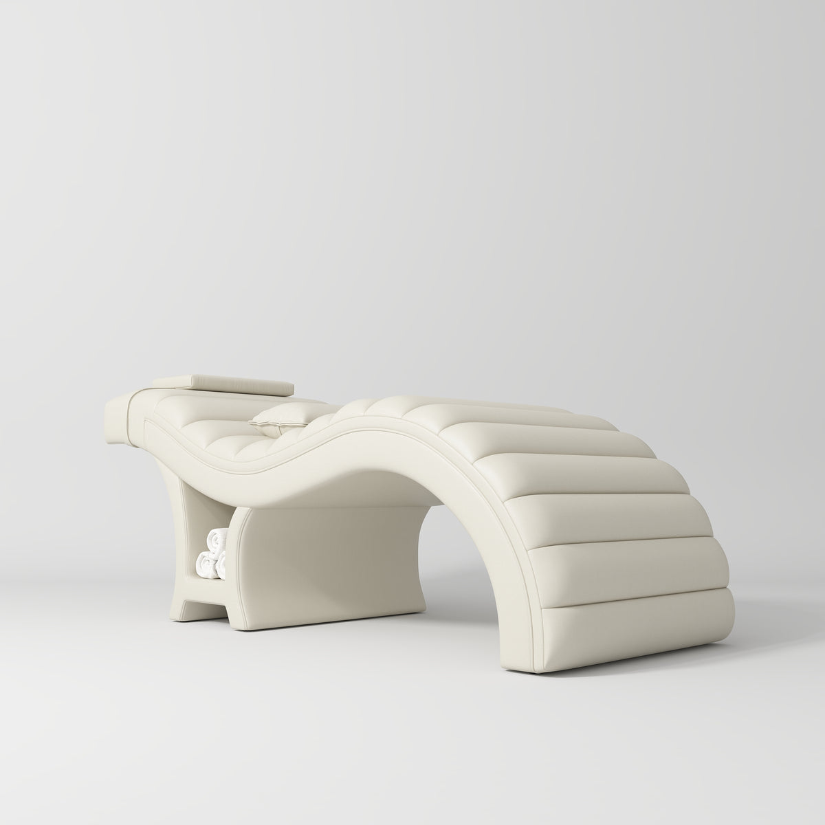 Manufakturo Luxe Creamy Complete Salon Set - Lash Beauty Bed, Chair, Moonlight & Trolley - coordinated furniture pieces arranged on a white background