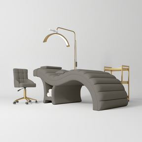 Manufakturo Luxe Deep Ash Complete Salon Set - Lash Beauty Bed, Chair, Moonlight & Trolley - coordinated furniture pieces arranged on a white background