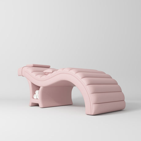 Manufakturo Luxe Eyelash Bed - Contoured Spa Couch with Towel Storage Bare Blush - displayed in a professional treatment-room setting