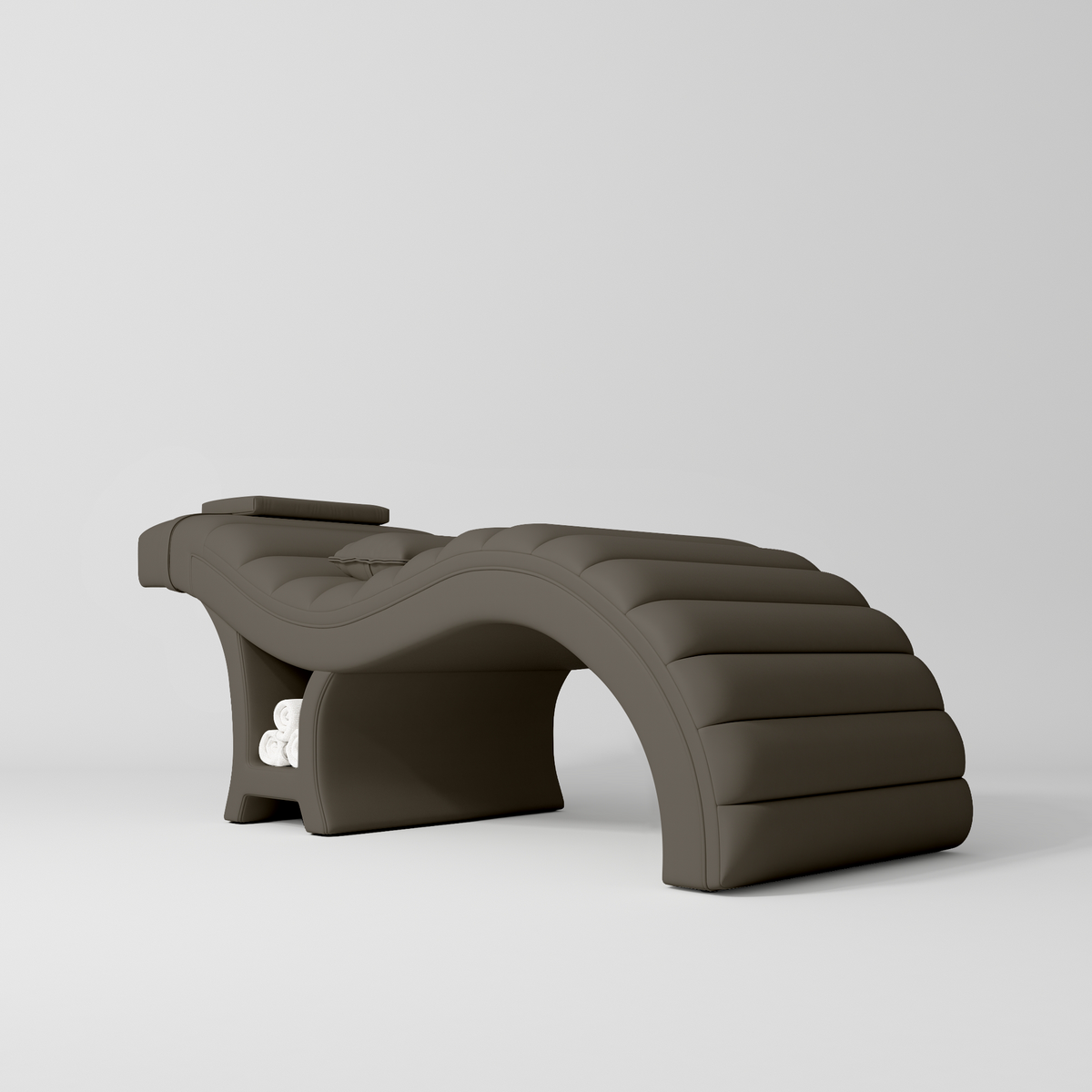 Manufakturo Luxe Eyelash Bed - Contoured Spa Couch with Towel Storage Cocoa Mocha - close-up of the upholstery and construction details