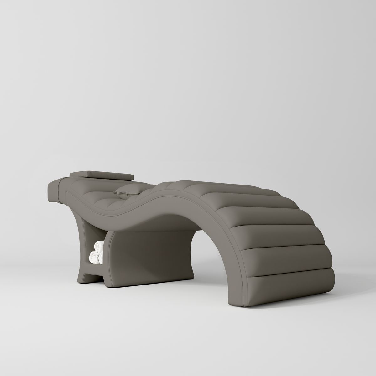 Manufakturo Luxe Eyelash Bed - Contoured Spa Couch with Towel Storage Deep Ash - close-up of the upholstery and construction details