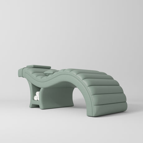 Manufakturo Luxe Eyelash Bed - Contoured Spa Couch with Towel Storage Olive - close-up of the upholstery and construction details