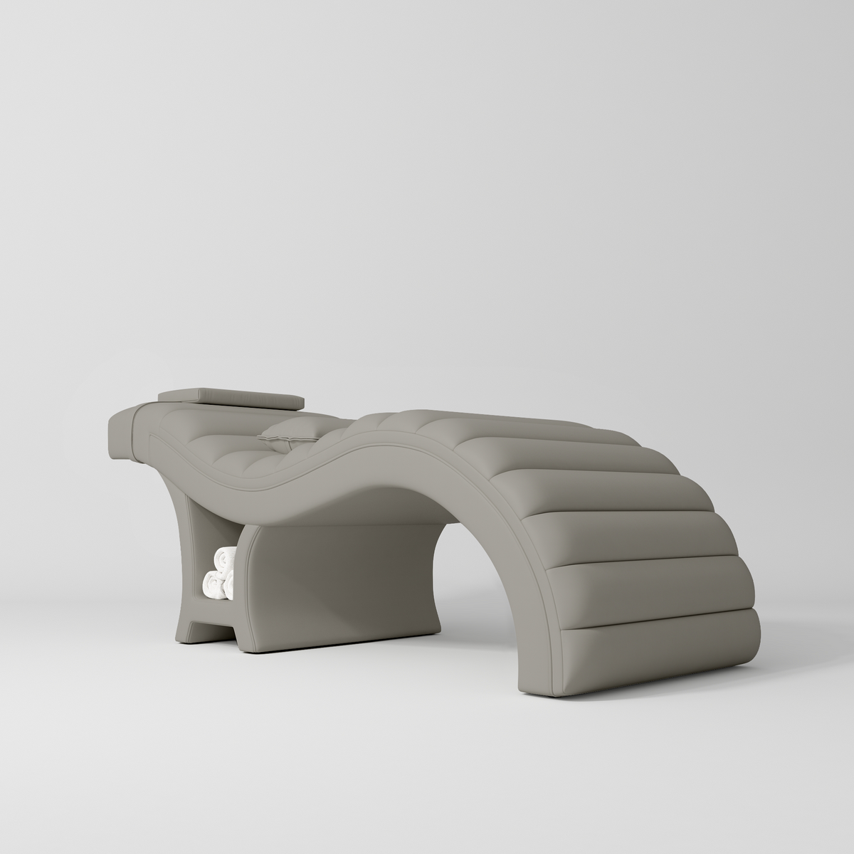 Manufakturo Luxe Eyelash Bed - Contoured Spa Couch with Towel Storage Pearl Greige - close-up of the upholstery and construction details