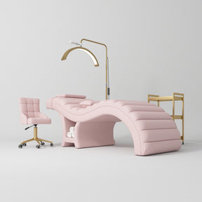 Manufakturo Luxe Light Pink Complete Salon Set - Lash Beauty Bed, Chair, Moonlight & Trolley - close-up of a construction detail