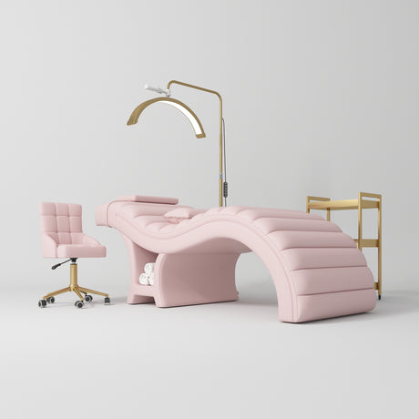 Manufakturo Luxe Light Pink Complete Salon Set - Lash Beauty Bed, Chair, Moonlight & Trolley - close-up of a construction detail