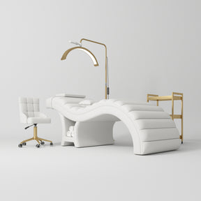 Manufakturo Luxe White Complete Salon Set - Lash Beauty Bed, Chair, Moonlight & Trolley - close-up of a construction detail