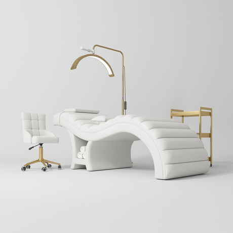 Manufakturo Luxe White Complete Salon Set - Lash Beauty Bed, Chair, Moonlight & Trolley - close-up of a construction detail