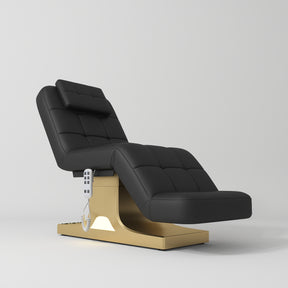 Manufakturo Saphir version A Luxury Electric Lash Beauty Bed - Hand & Foot Controls Black - close-up of the upholstery and construction details