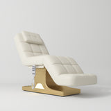 Manufakturo Saphir version A Luxury Electric Lash Beauty Bed - Hand & Foot Controls Creamy - close-up of the upholstery and construction details