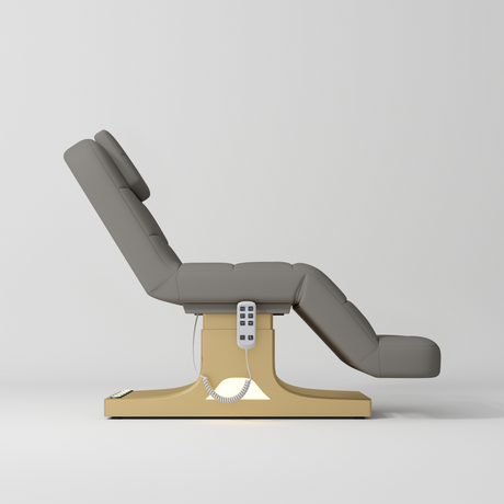 Manufakturo Saphir version A Luxury Electric Lash Beauty Bed - Hand & Foot Controls Deep Ash - close-up of the upholstery and construction details