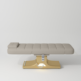 Manufakturo Saphir version A Luxury Electric Lash Beauty Bed - Hand & Foot Controls Stone Taupe - close-up of the upholstery and construction details