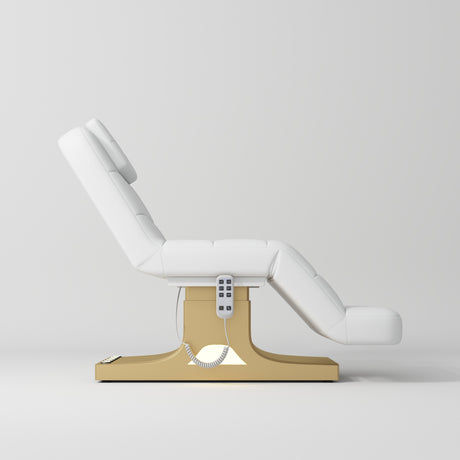 Manufakturo Saphir version A Luxury Electric Lash Beauty Bed - Hand & Foot Controls White - close-up of the upholstery and construction details
