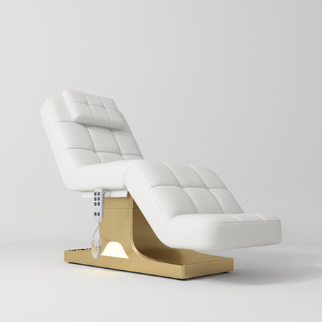 Manufakturo Saphir version A Luxury Electric Lash Beauty Bed - Hand & Foot Controls White - close-up of the upholstery and construction details
