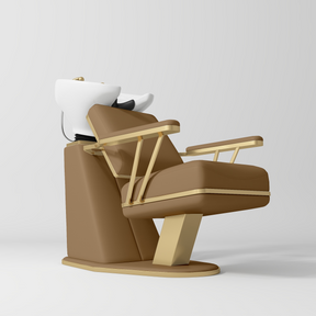 Manufakturo Maison Luxury Hair Salon Backwash Unit Caramel - White Bowl - displayed in a professional treatment-room setting