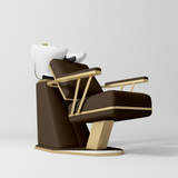 Manufakturo Maison Luxury Hair Salon Backwash Unit Cocoa Mocha - White Bowl - displayed in a professional treatment-room setting