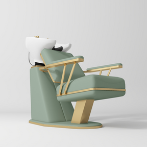 Manufakturo Maison Luxury Hair Salon Backwash Unit Olive - White Bowl - displayed in a professional treatment-room setting