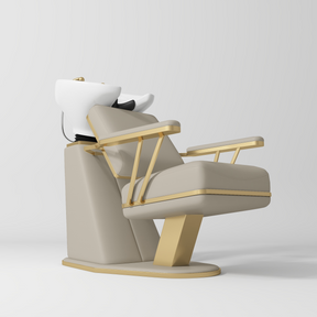 Manufakturo Maison Luxury Hair Salon Backwash Unit Stone Taupe - White Bowl - displayed in a professional treatment-room setting