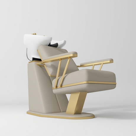Manufakturo Maison Luxury Hair Salon Backwash Unit Stone Taupe - White Bowl - displayed in a professional treatment-room setting