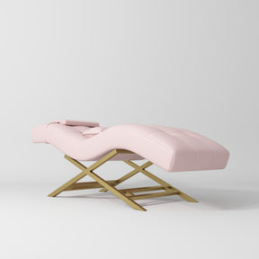 Manufakturo Majesty Lash Bed - Adjustable Headrest Light Pink - displayed in a professional treatment-room setting