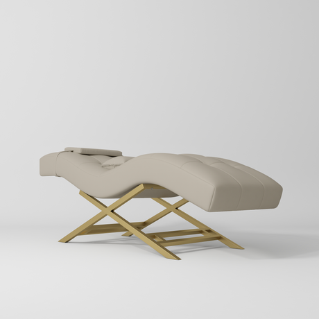 Manufakturo Majesty Lash Bed - Adjustable Headrest Stone Taupe - close-up of the upholstery and construction details