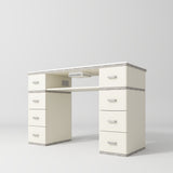 Manufakturo Manicure Table Crystal Touch with Build-in Dust Absorber Creamy - displayed in a professional treatment-room setting