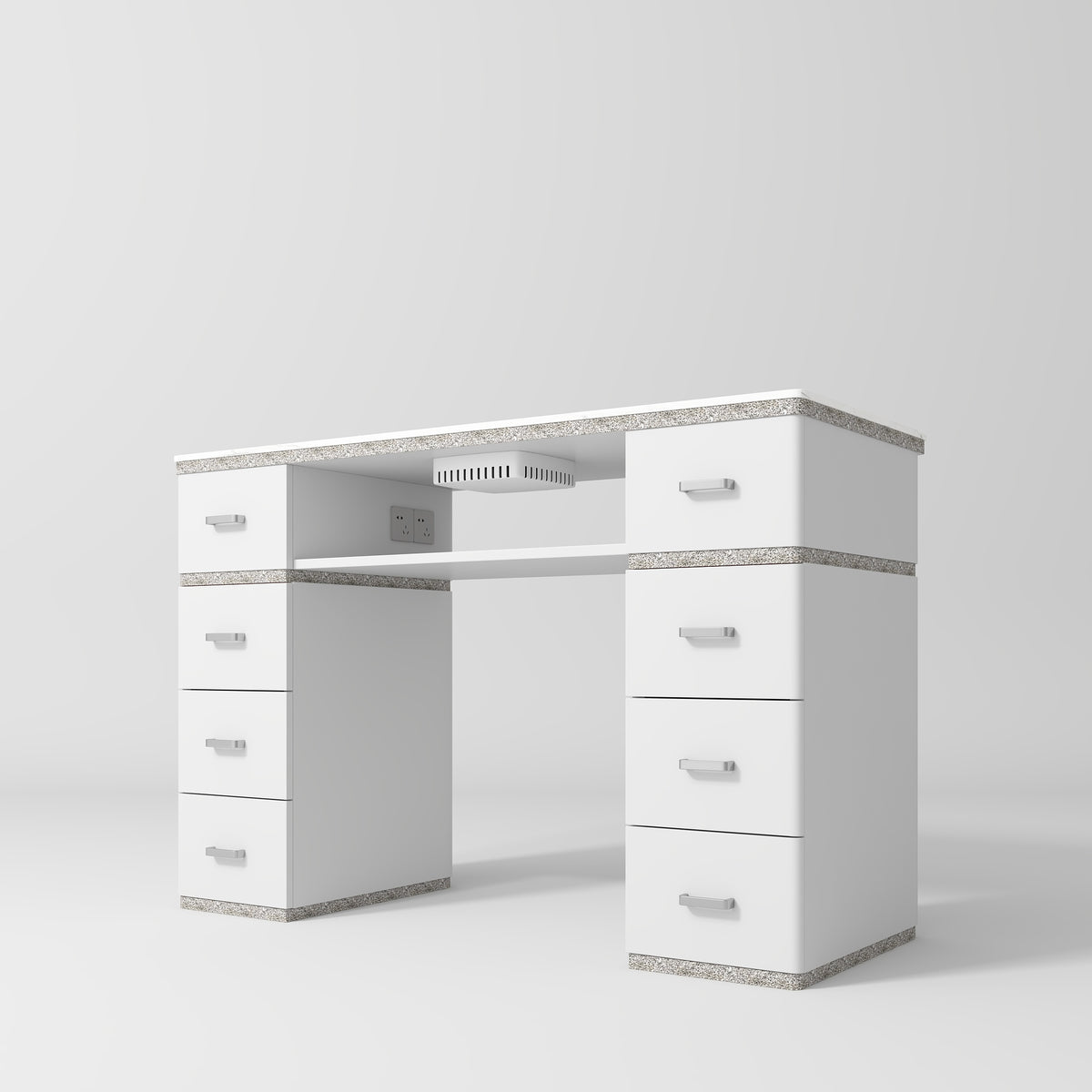 Manufakturo Manicure Table Crystal Touch with Build-in Dust Absorber White - displayed in a professional treatment-room setting