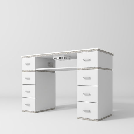 Manufakturo Manicure Table Crystal Touch with Build-in Dust Absorber White - displayed in a professional treatment-room setting