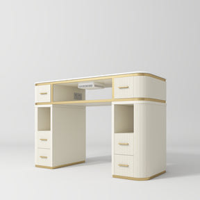 Manufakturo Manicure Table Glam Station with Build-in Dust Absorber Creamy - displayed in a professional treatment-room setting