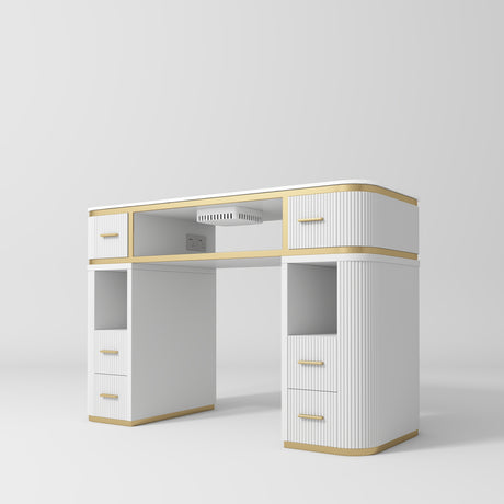 Manufakturo Manicure Table Glam Station with Build-in Dust Absorber White - displayed in a professional treatment-room setting