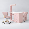 Manufakturo ManiMuse Bare Blush Manicure Set with Essence & Client Chair, showing the complete coordinated three-piece furniture set on a grey studio background.