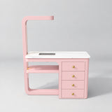 Front view of the Manufakturo ManiMuse Bare Blush manicure desk with a white stone top and integrated LED light.