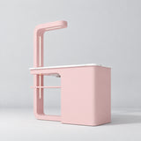 Rear view of the Manufakturo ManiMuse Bare Blush manicure desk with a white stone top and integrated LED light.
