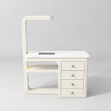 Front view of the Manufakturo ManiMuse Creamy manicure desk with a white stone top and integrated LED light.