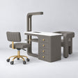 Manufakturo ManiMuse Deep Ash Manicure Set with Essence & Client Chair, showing the complete coordinated three-piece furniture set on a grey studio background.