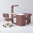 Manufakturo ManiMuse Dusty Rose Manicure Set with Essence & Client Chair, showing the complete coordinated three-piece furniture set on a grey studio background.